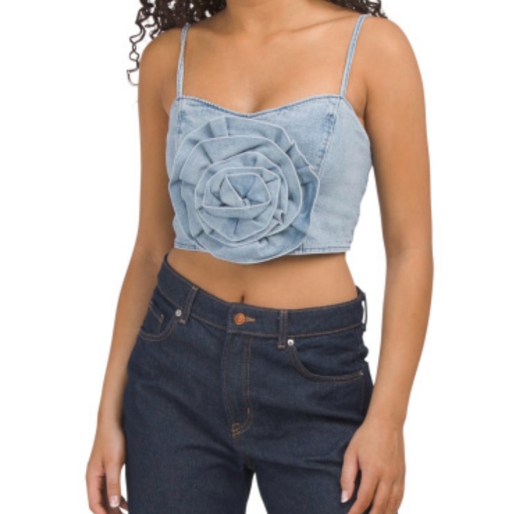 MUMU Blue Denim Floral Bustier Top SIZE M - Picture 3 of 10